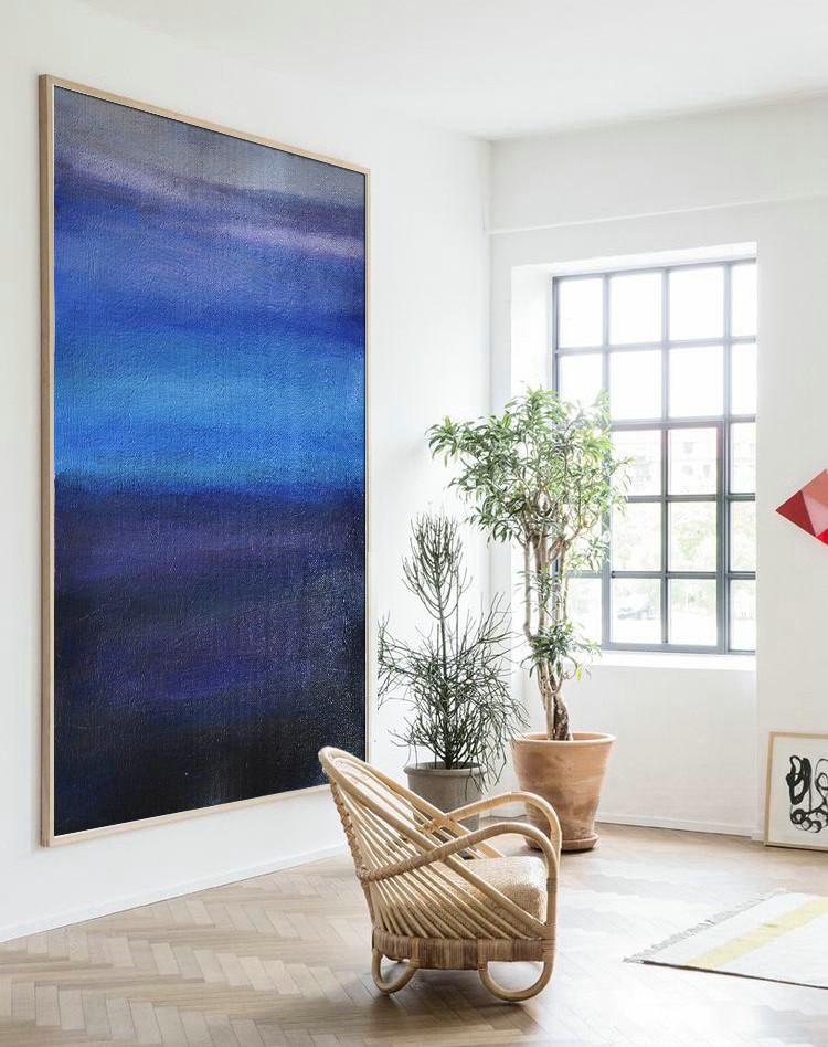 Large Abstract Art Handmade Oil Painting,Oversized Abstract Landscape Painting,Oversized Custom Canvas Art,Blue,Dark Blue,Grey.etc